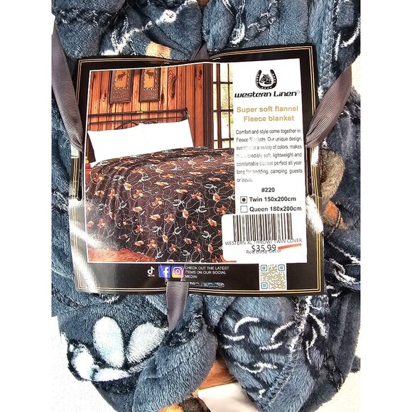 Western Linen Super Soft Flannel Fleece Blanket Twin Polyester Western Design - Picture 2 of 5